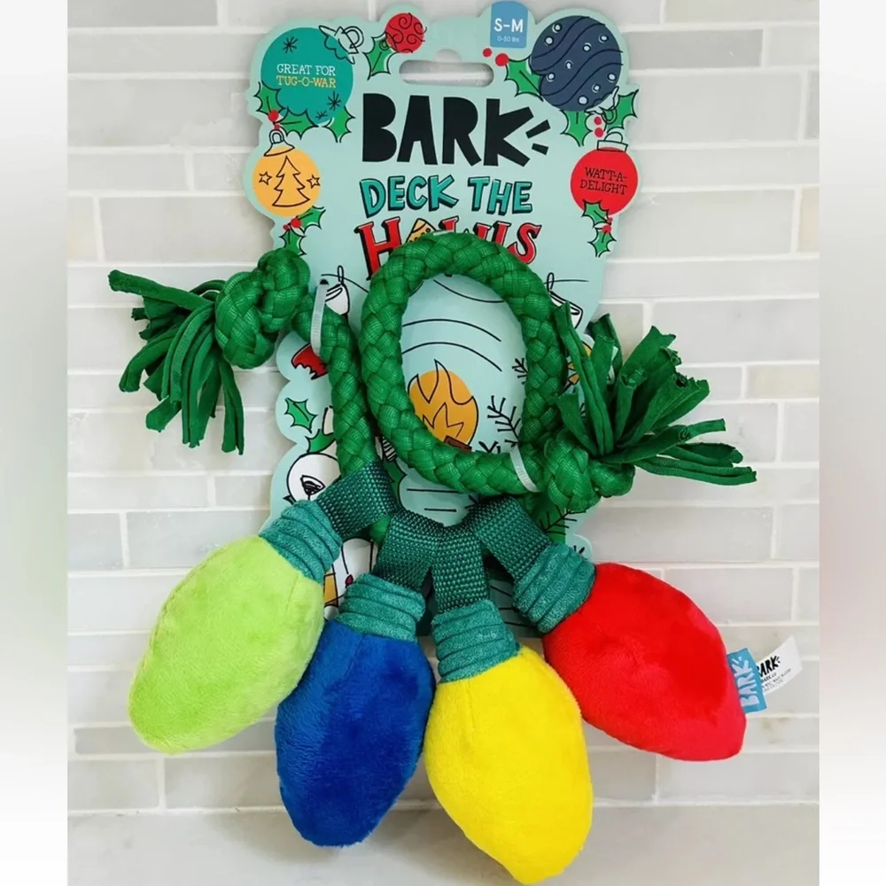NWT Bark Box Deck The Howls Watt A Delight Multi Squeaker Dog Toy Tug Christmas - Picture 1 of 10